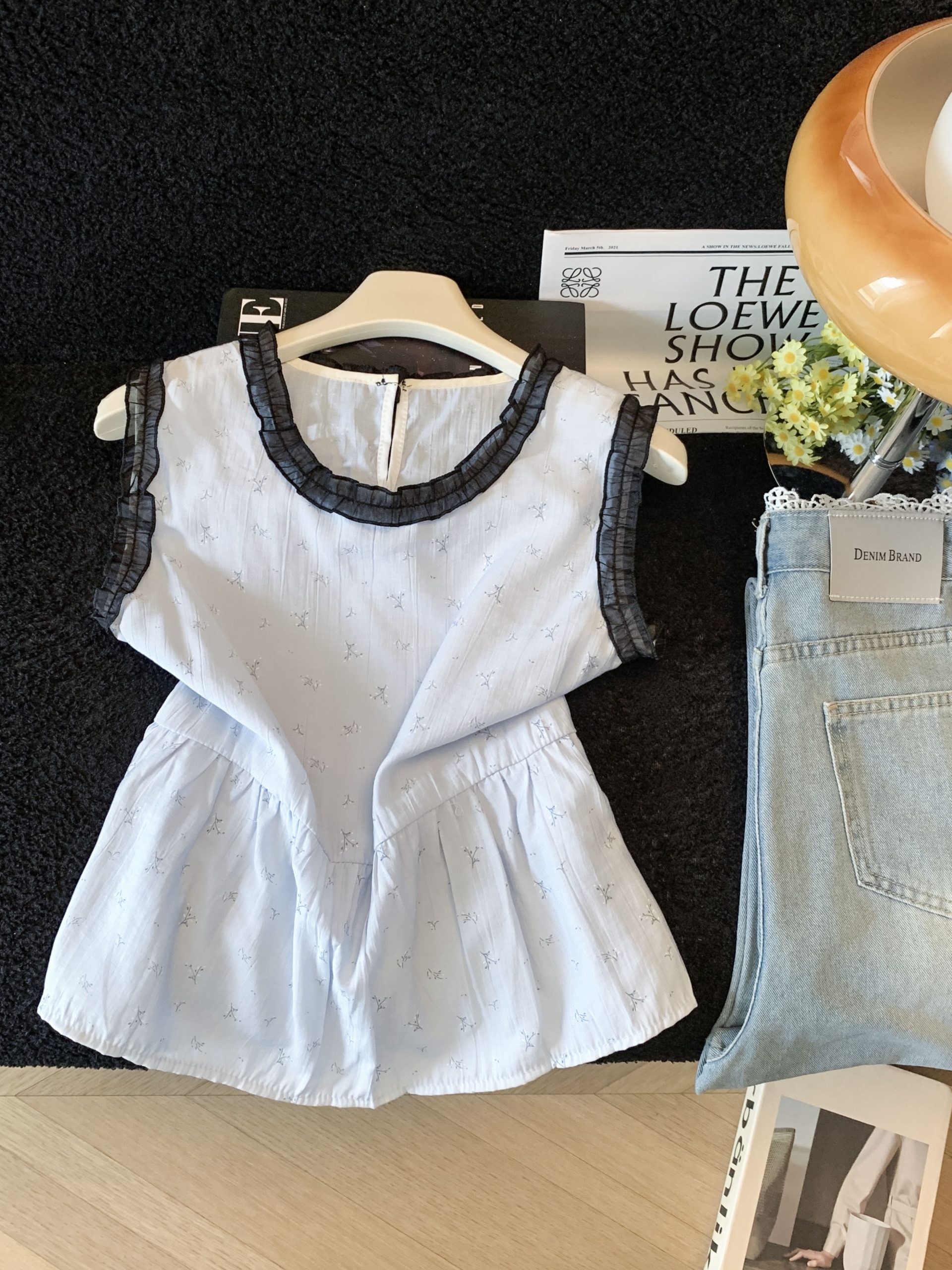 Sweet Floral Ruffle Contrast Trim Round Neck Sleeveless Women's Vest 2026 Summer - Image 2
