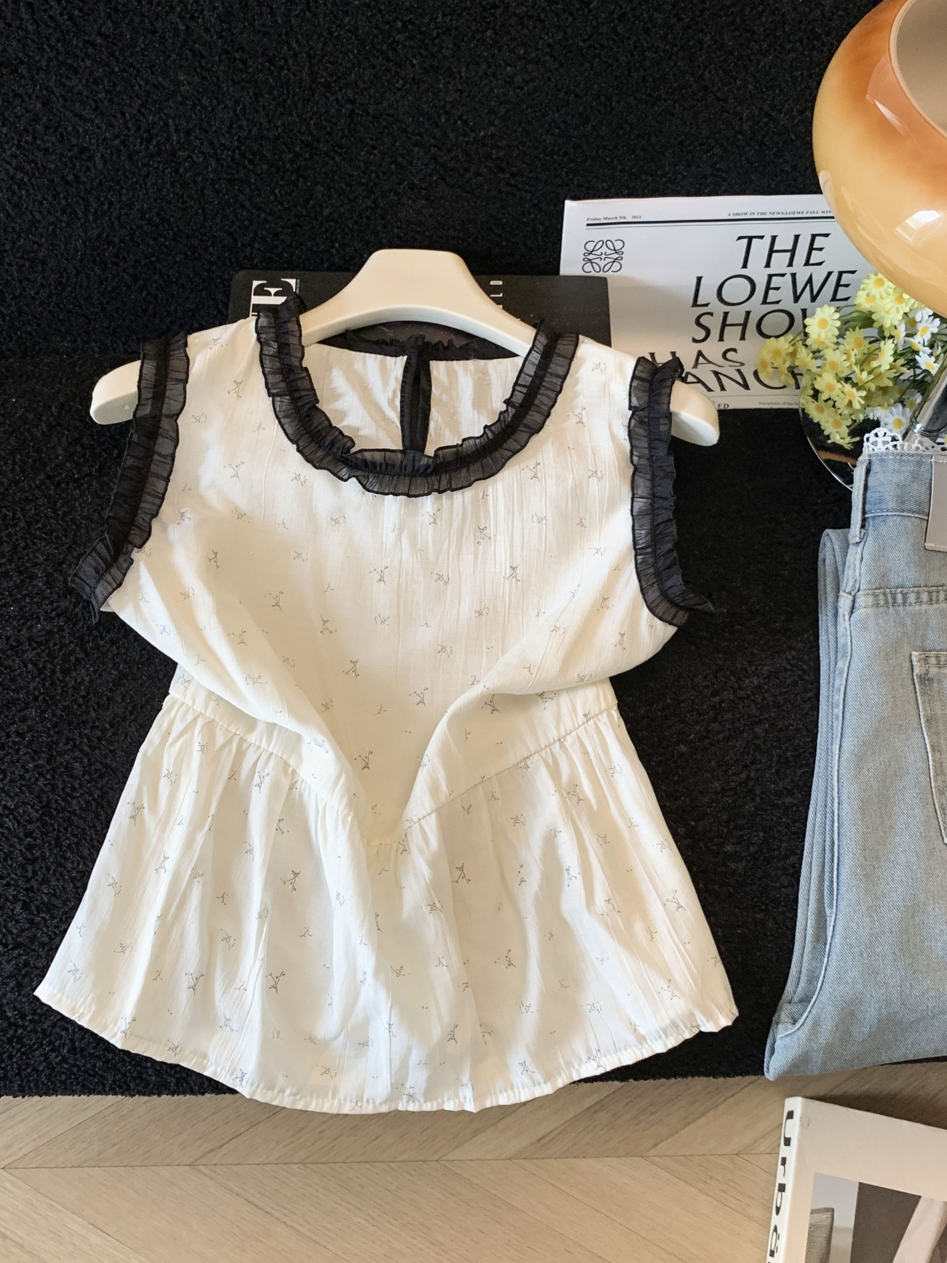 Sweet Floral Ruffle Contrast Trim Round Neck Sleeveless Women's Vest 2026 Summer - Image 4