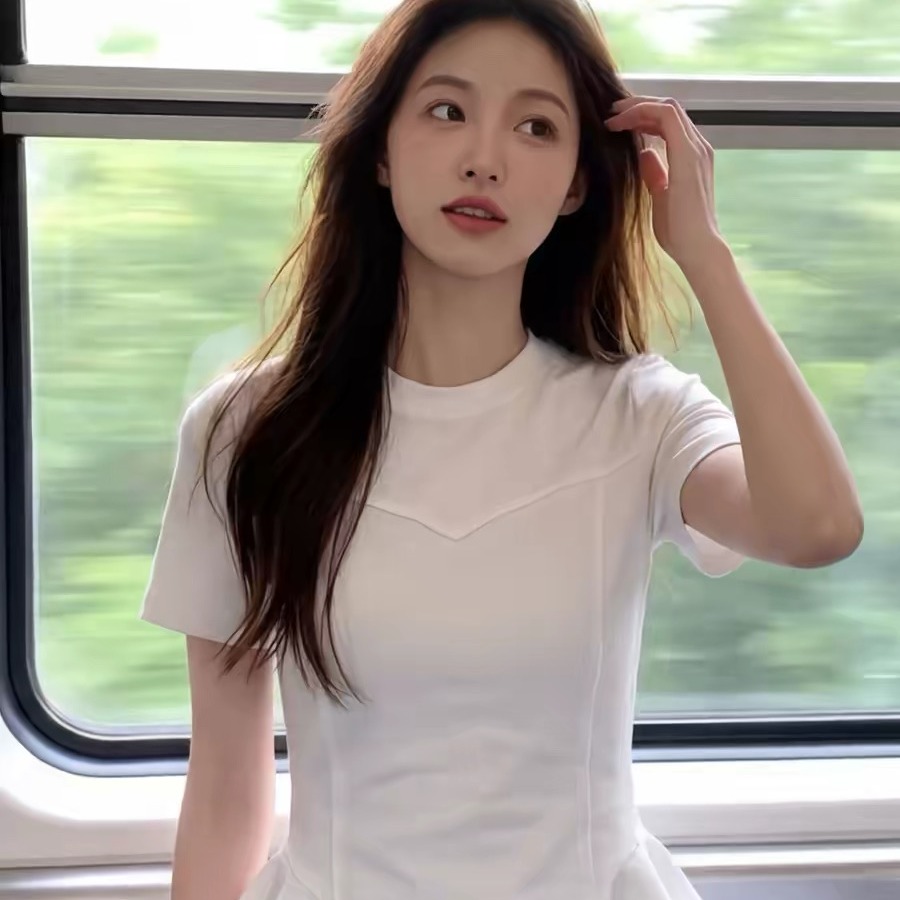 Women's White Cinched Waist Ruffle Short Sleeve T-Shirt 2026 Summer French Style Chic Commute Top - Image 5
