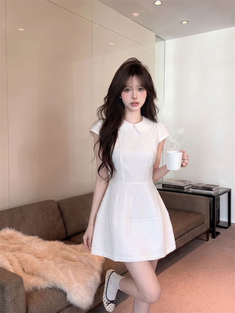 Sweet Princess Doll Collar Cinched Waist Dress for Women Summer Outing - Image 4