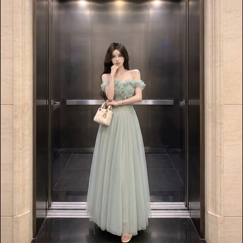 Off-Shoulder Mesh Dress with 3D Floral and Flared Skirt - Image 5