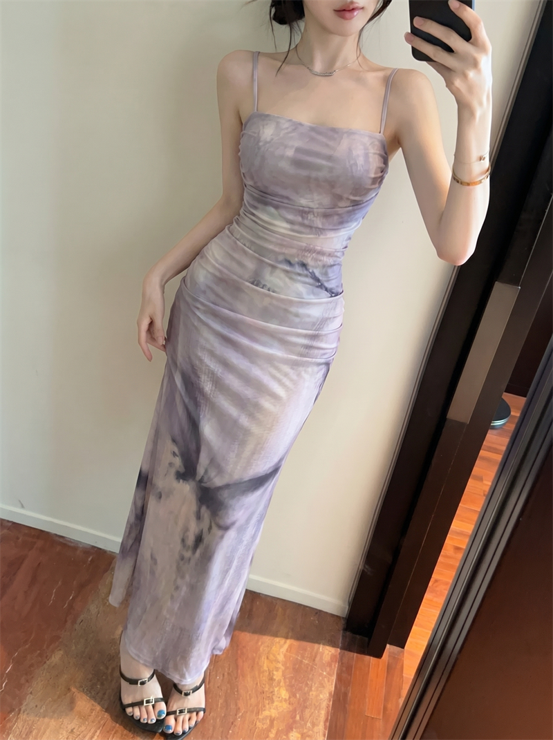 Women's Purple Tie-Dye Print Sleeveless Bodycon Dress Summer 2026 - Image 3