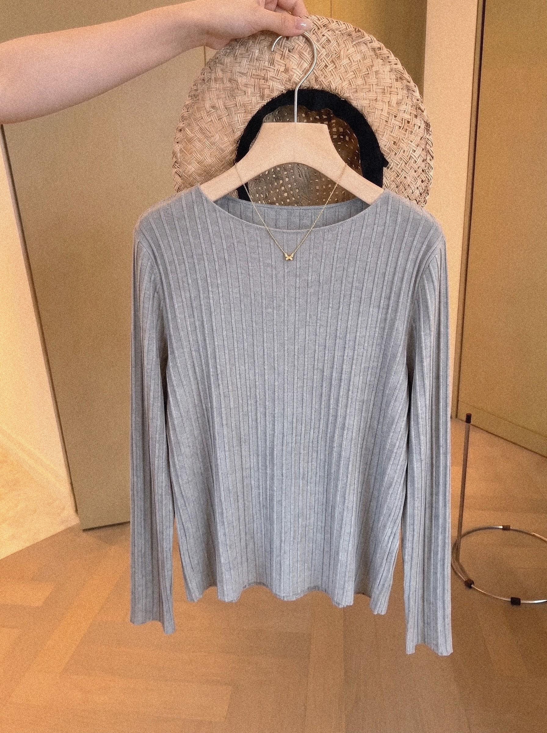 High-End Korean Early Autumn Women's Gray Long-Sleeve Egg Sun Protection T-Shirt Cover-Up Sheer Knit Top - Image 2