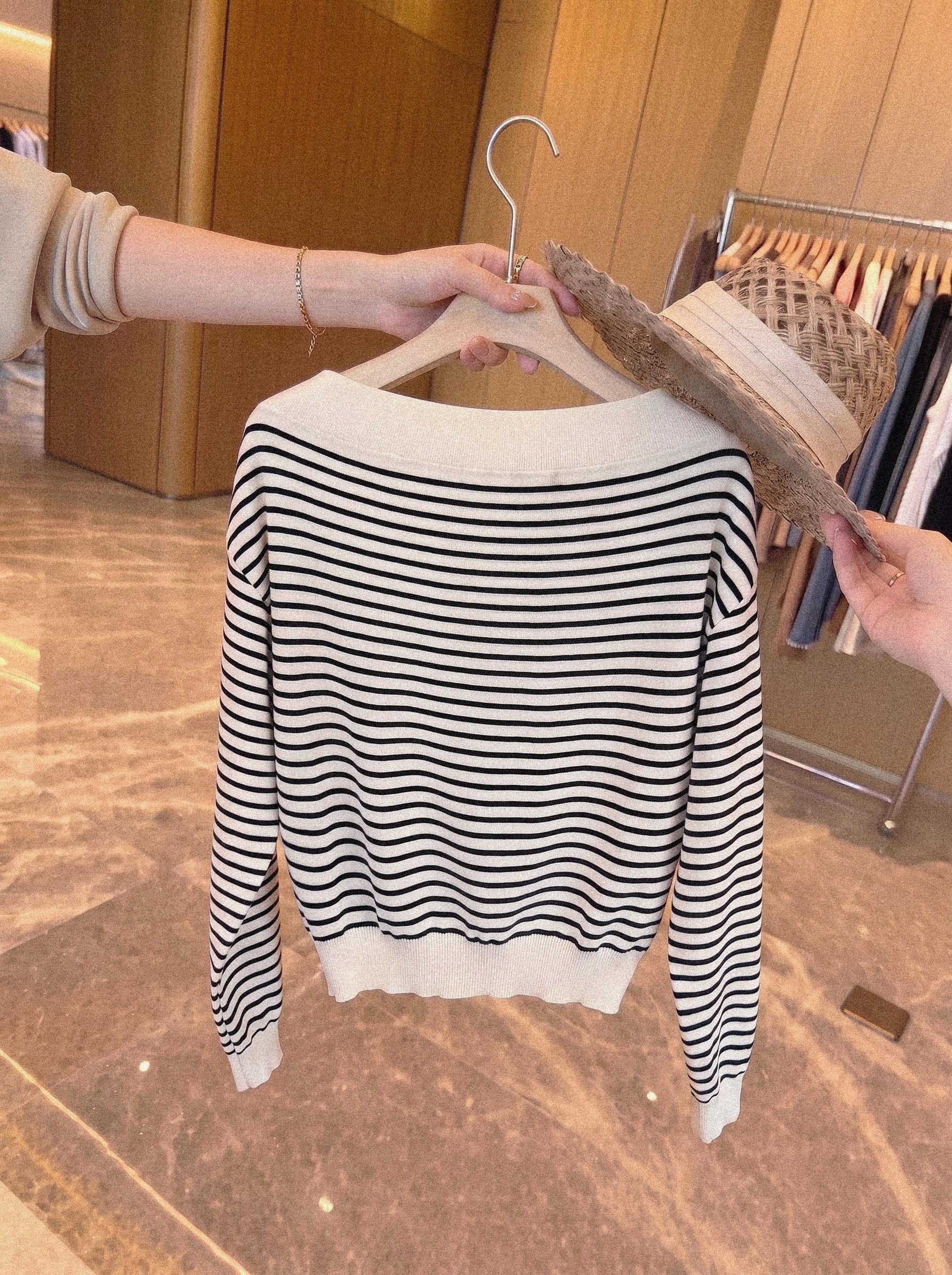 Early Autumn Chic Off-Shoulder Striped Knit Top for Women - Image 2