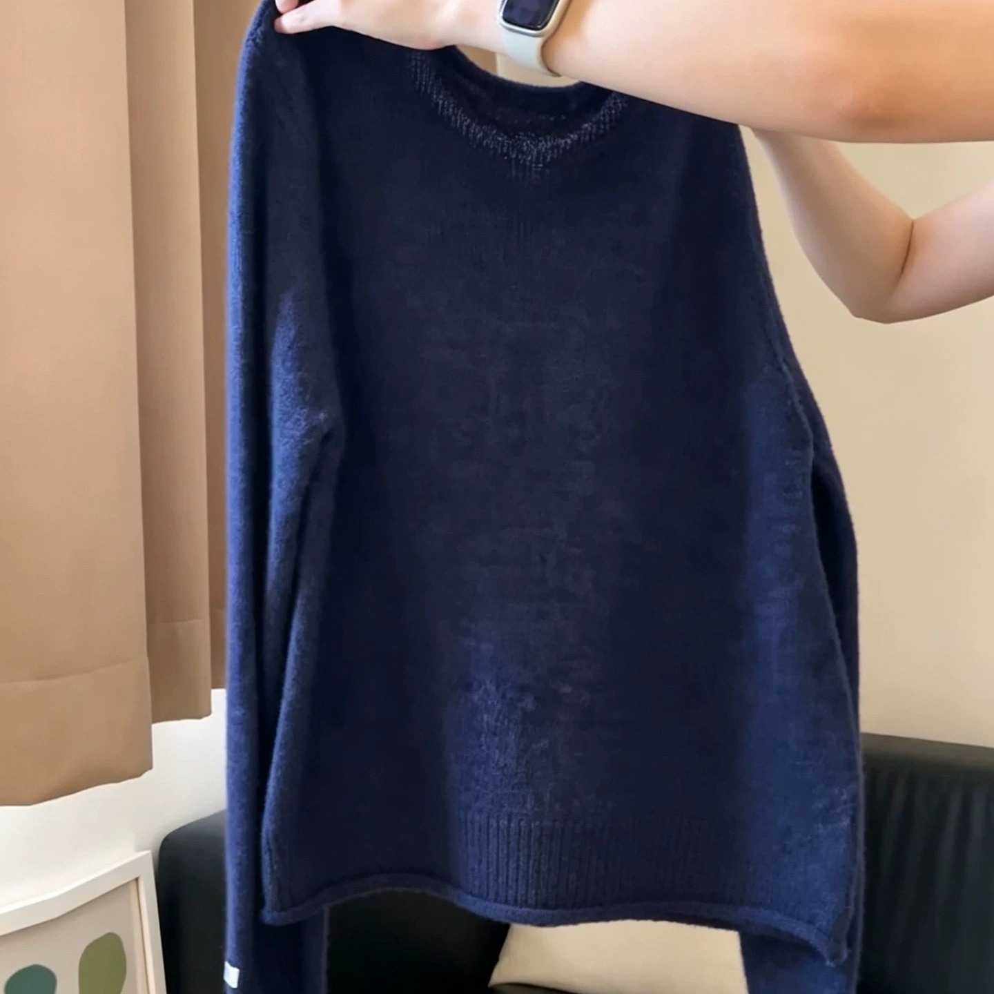 Navy Button Knit Top Women 2026 Fall Loose Crew Neck Long Sleeve Airy Versatile Sweater - Image 5