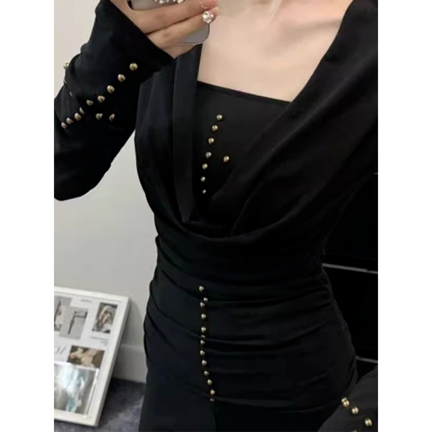Black Two-Piece Top Set for Women Autumn Winter Elegant Slim Fit - Image 4