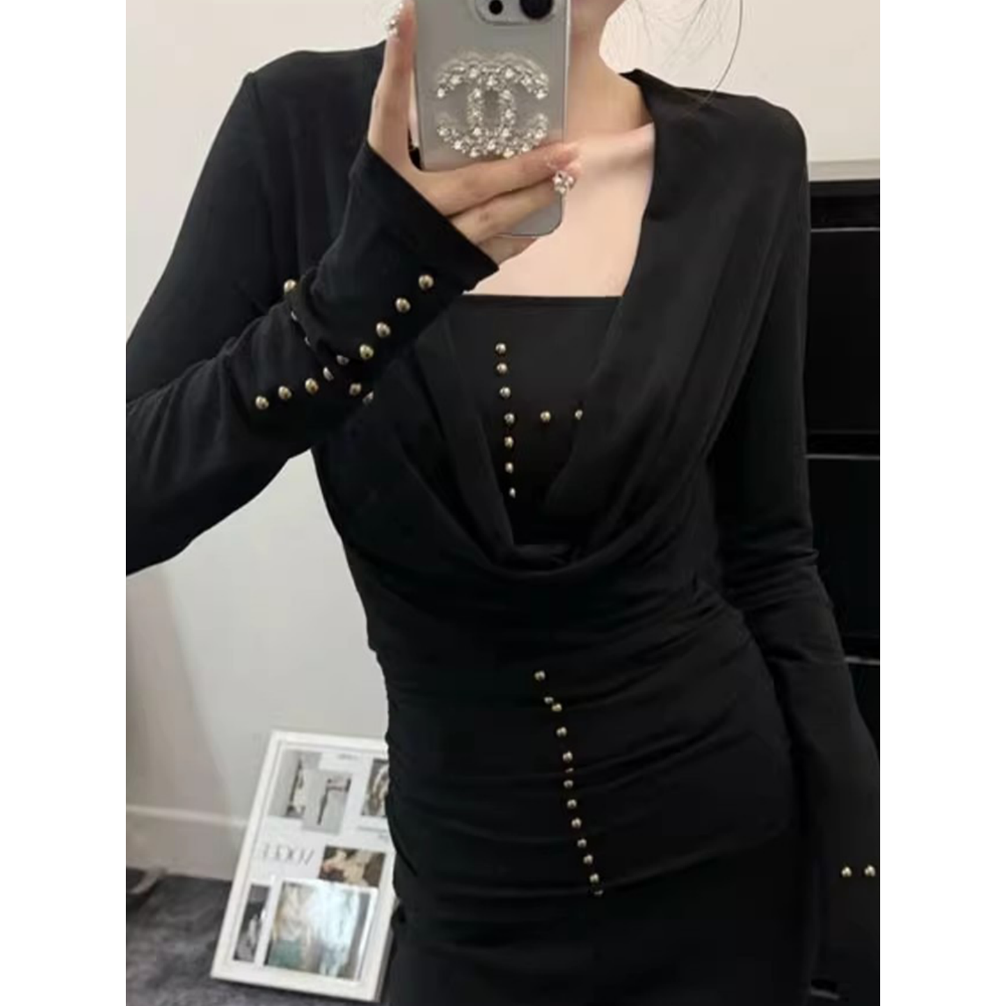 Black Two-Piece Top Set for Women Autumn Winter Elegant Slim Fit - Image 2